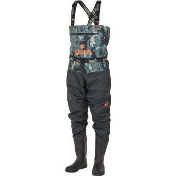 Полукомбинезон забродный NORFIN PILOT CAMO BOOTFOOT р.41-S с сапогами резина